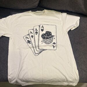 White Graphic T-Shirt with Playing Card Design